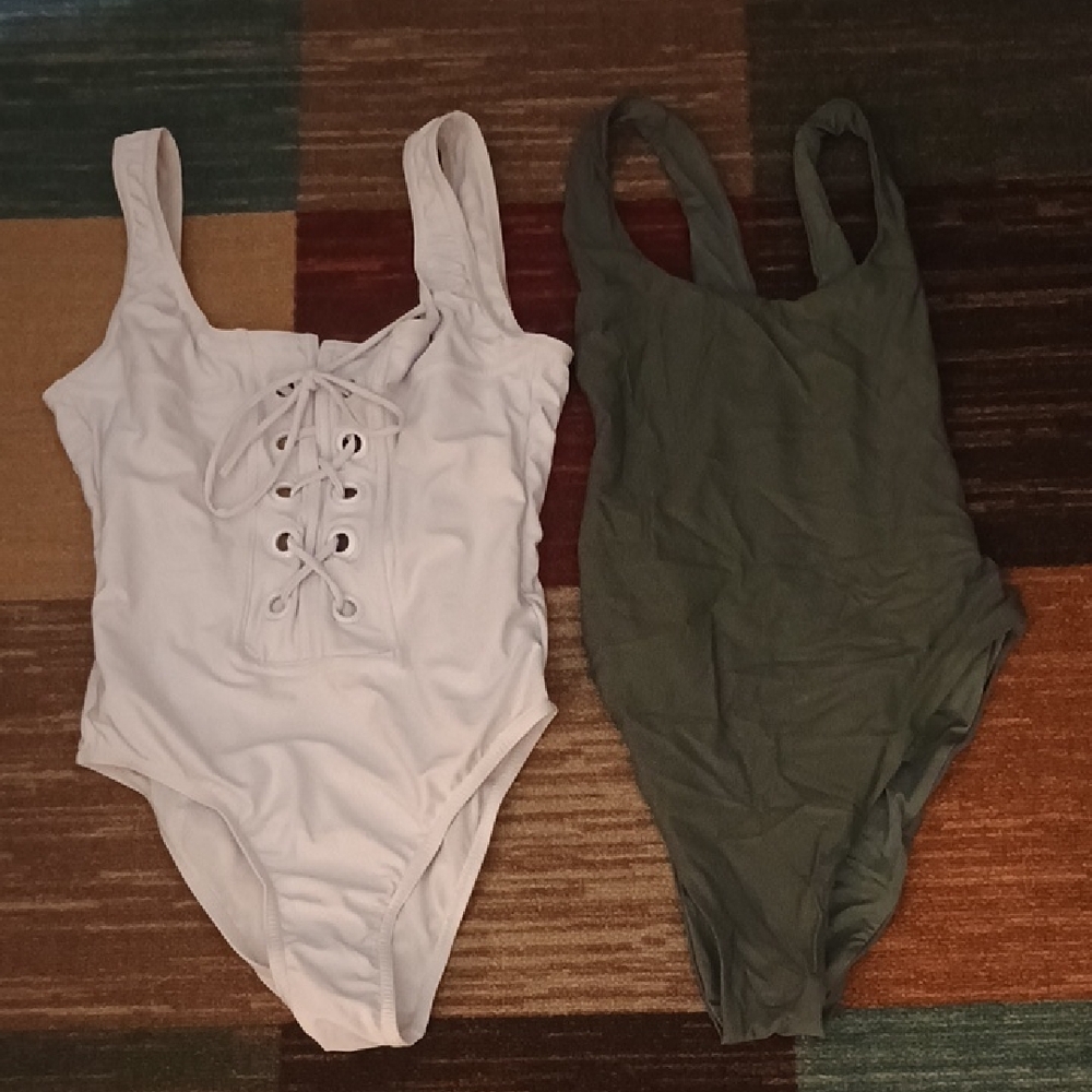X-small One Piece Swimsuit Set - White and Green